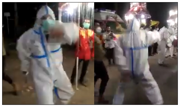 Ambulance driver dance in ppe kit