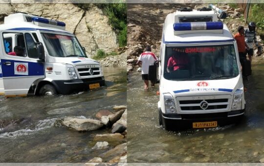 Ambulance stucked in nalla