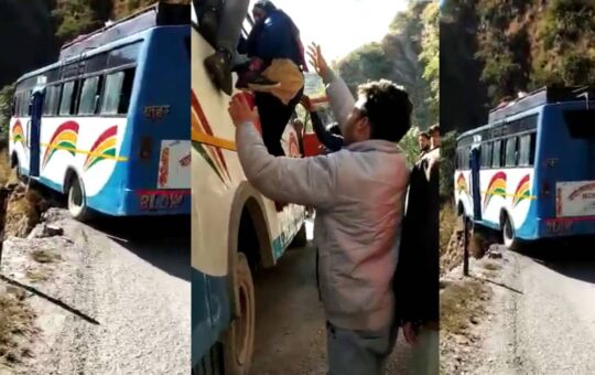 BUS NARROWLY ESCAPE TO FELL IN DITCH ALMORA