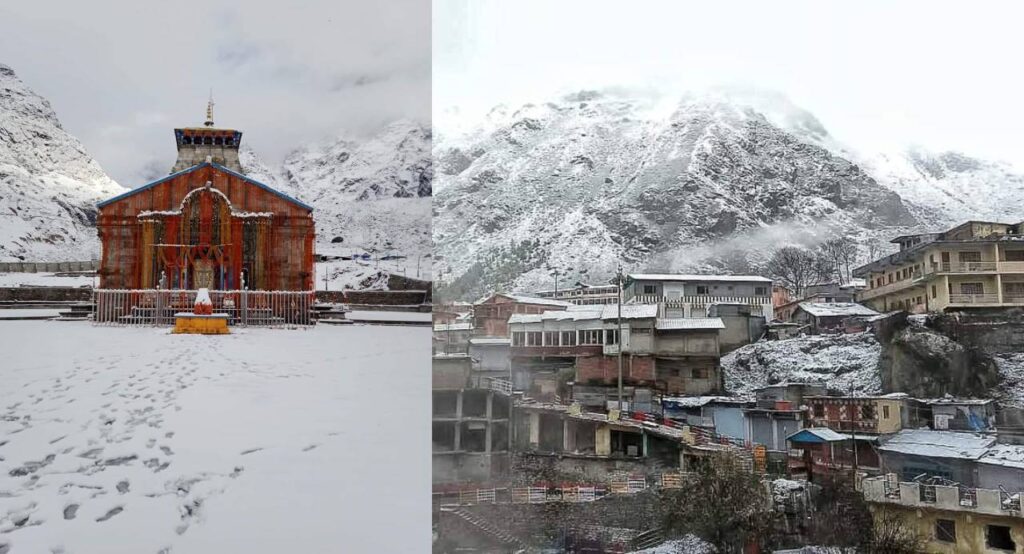 heavy snowfall in hills including badri kedar