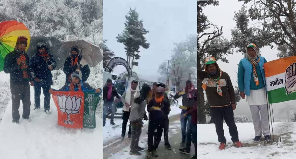 election campaign in snowfall uttarakhand