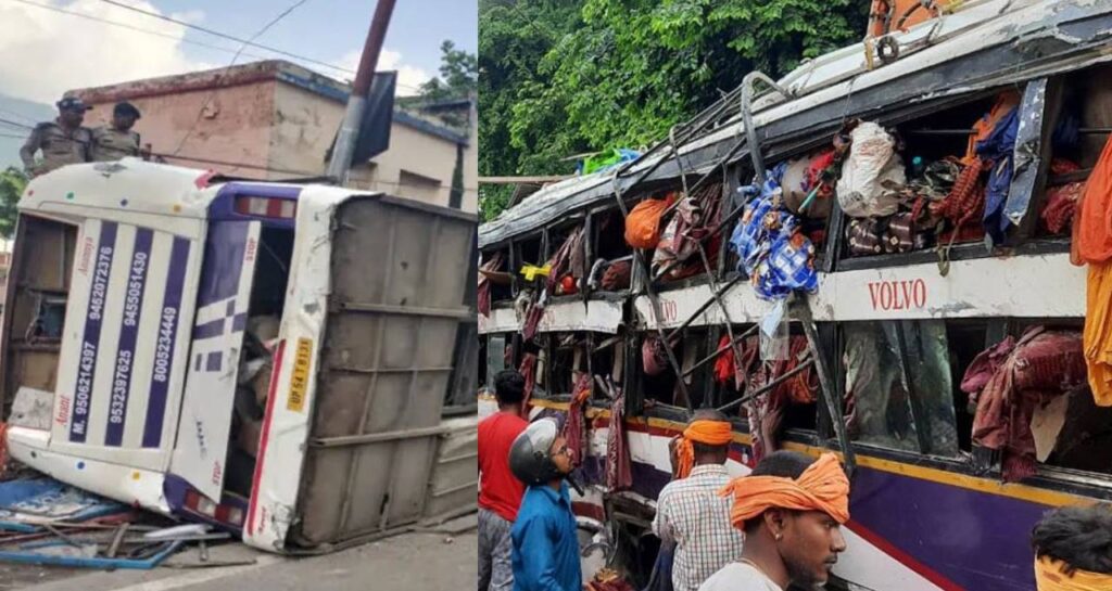 bus overturned on road 34 injured 1 killed