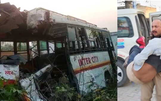 a girl and teacher died after school bus collides with truck in nanakmatta