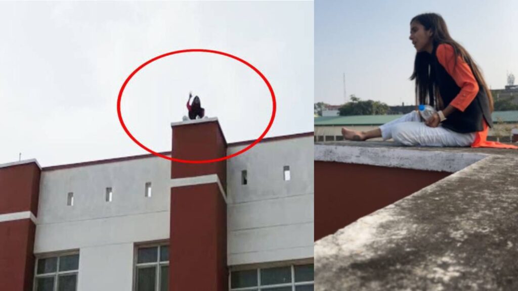 rashmi lamgariya climbs up on college rooftop