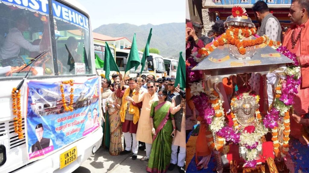 cm dhami flags off chardham yatra pilgrims buses