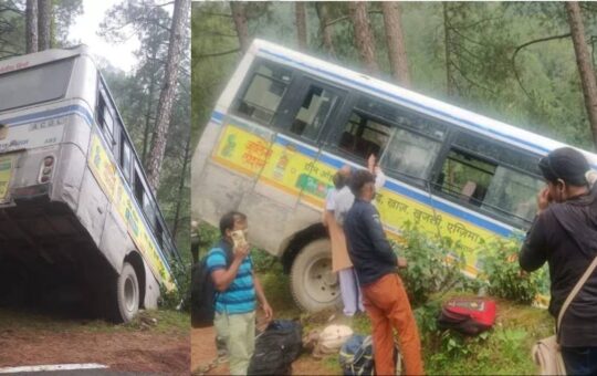 bus slips towards ditch narrow escapes in uttarkashi