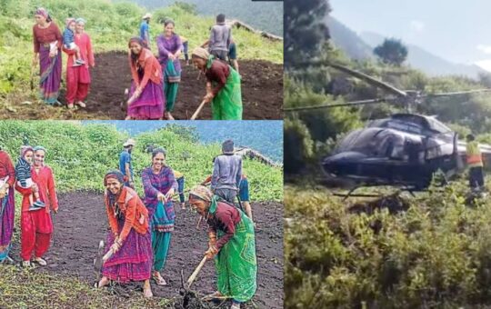 village women makes tempoeary helipad for rescue