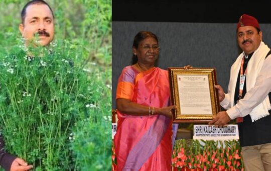 progressive farmer gopal upreti felicitated by president murmu in delhi