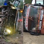 भारत-नेपाल मैत्री बस अनियंत्रित होकर खेत में पलटी, 1 माह की बच्ची समेत 6 यात्री घायल